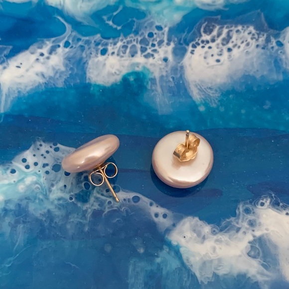 Pink pearl earrings 14K - Picture 5 of 6